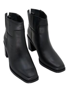 Franco Sarto Ivanna Square Toe Black Leather Ankle Boots Size 8